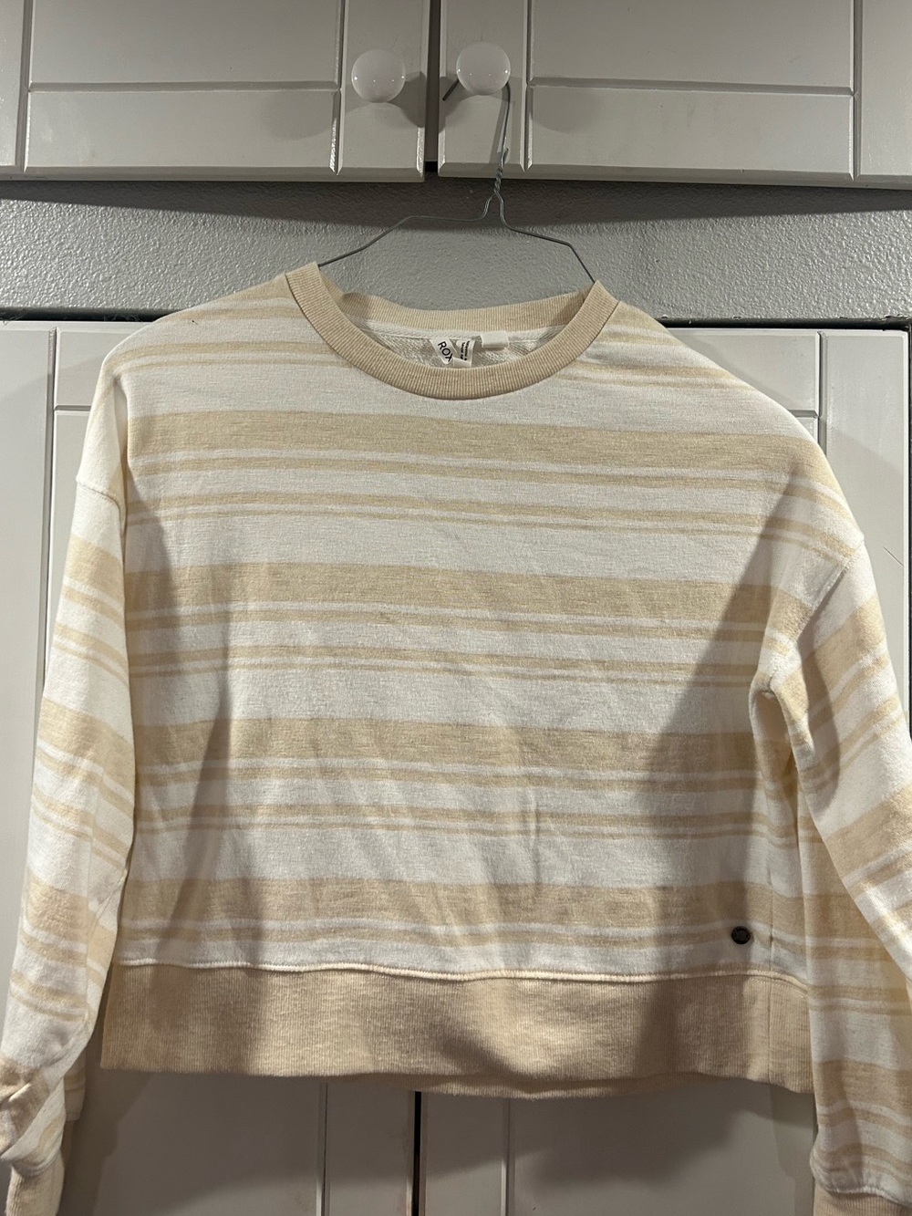 Roxy women Cream and Beige Striped Crewneck Sweater